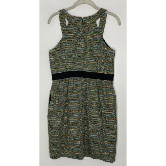 Shoshanna Green Stripe Silk Blend Metallic Sleeveless Pleated Tweed Dress 6 New - Picture 6 of 6